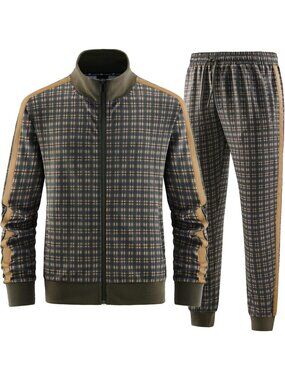 Men's Brown Polyester Stand-up Collar Long Sleeve Double Side Pockets Tracksuits